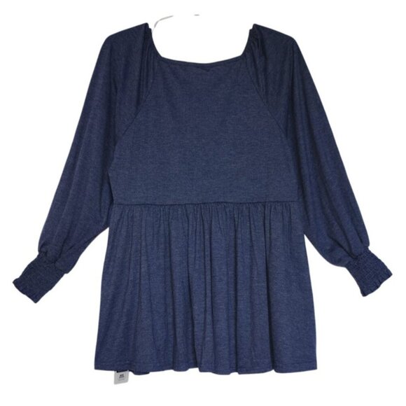 Alishebuy Long Sleeve Blue Top With Smocked Cuffs & V-Neckline.NWT - Picture 2 of 7